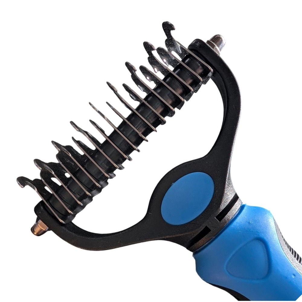 Pet Grooming Dematting Rake Deshedding Tool Dual Sided Undercoat Brush Blue - Picture 2 of 4